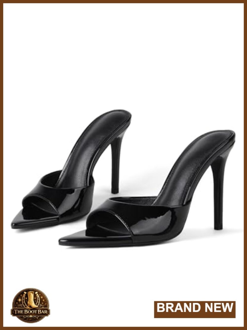 Open Toe Stiletto High Heel Mules Patent Leather Slip On Dress Sandals
